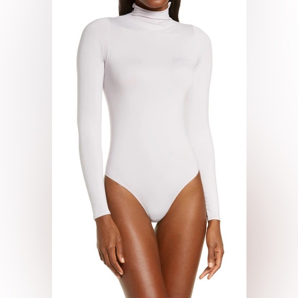 Skims Women's White Long Sleeve Turtleneck Bodysuit
